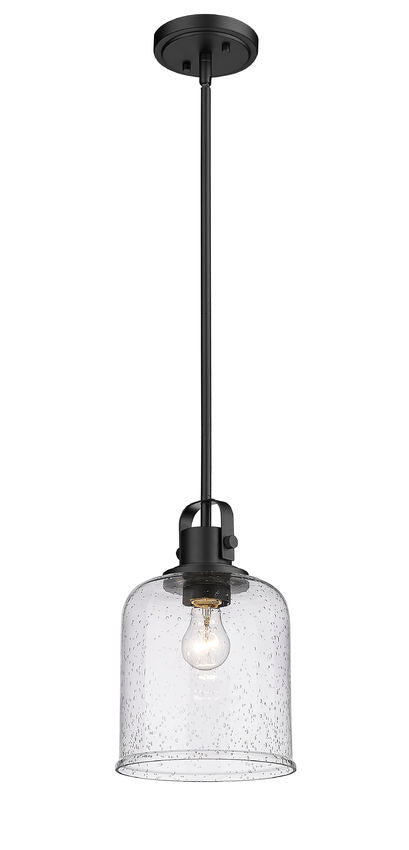 Z-Lite Kinsley 8" 1-Light Matte Black Pendant Light With Clear Seeded Glass Shade
