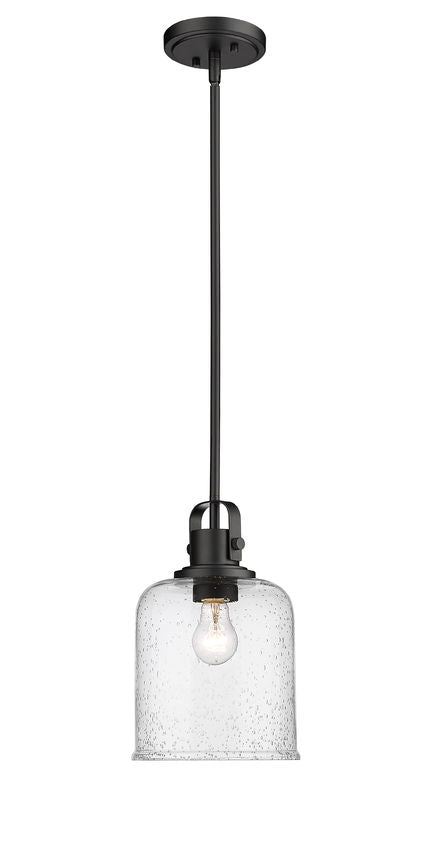 Z-Lite Kinsley 8" 1-Light Matte Black Pendant Light With Clear Seeded Glass Shade