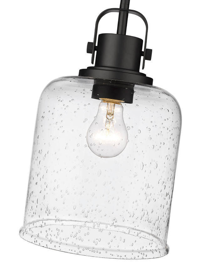 Z-Lite Kinsley 8" 1-Light Matte Black Pendant Light With Clear Seeded Glass Shade