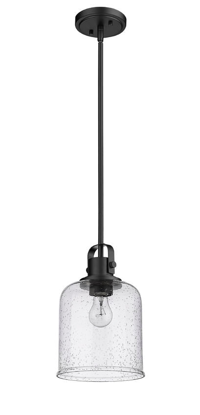 Z-Lite Kinsley 8" 1-Light Matte Black Pendant Light With Clear Seeded Glass Shade