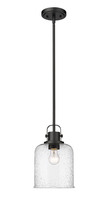 Z-Lite Kinsley 8" 1-Light Matte Black Pendant Light With Clear Seeded Glass Shade
