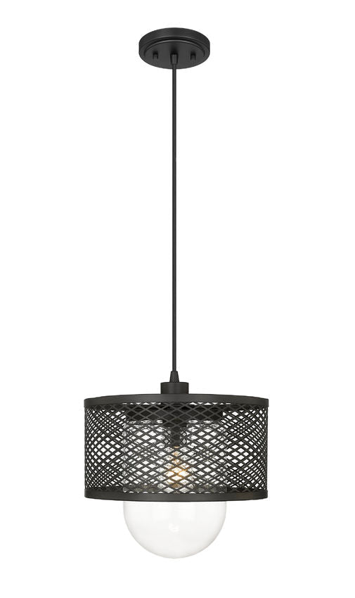 Z-Lite Kipton 11" 1-Light Matte Black Pendant Light With Clear Glass Shade