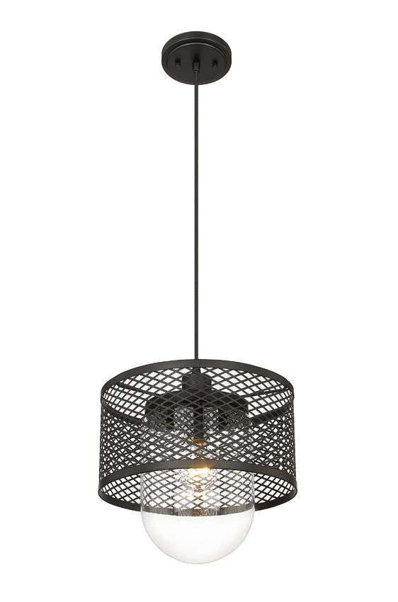 Z-Lite Kipton 11" 1-Light Matte Black Pendant Light With Clear Glass Shade