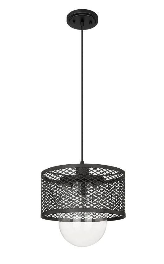 Z-Lite Kipton 11" 1-Light Matte Black Pendant Light With Clear Glass Shade