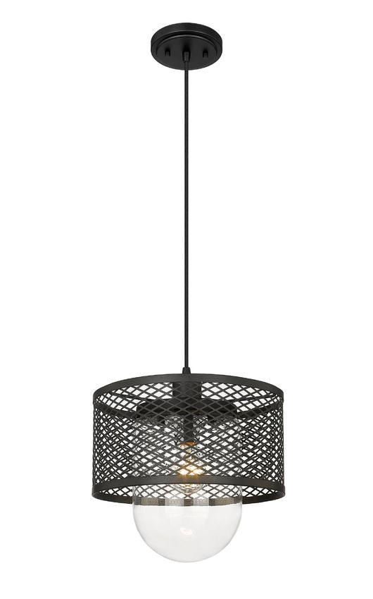 Z-Lite Kipton 11" 1-Light Matte Black Pendant Light With Clear Glass Shade