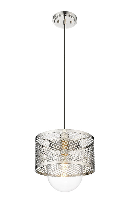 Z-Lite Kipton 11" 1-Light Polished Nickel Pendant Light With Clear Glass Shade