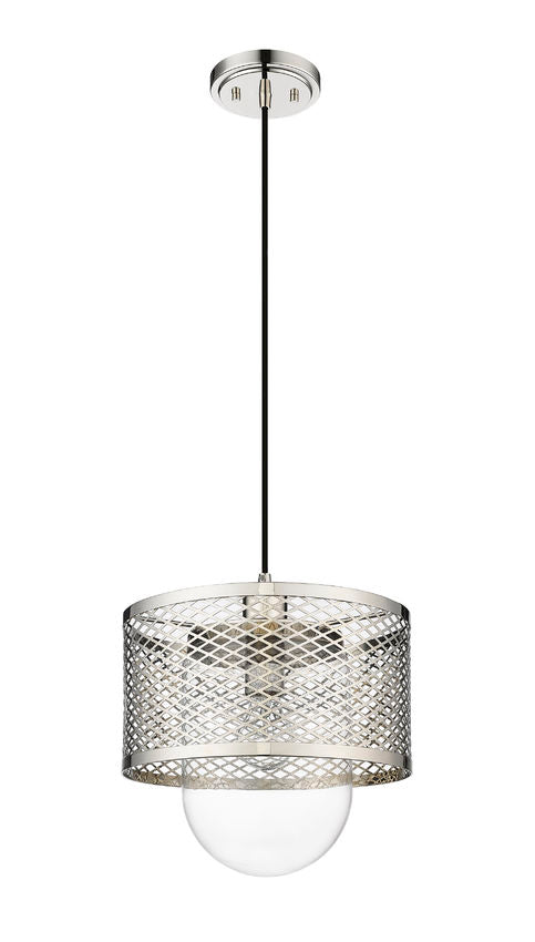 Z-Lite Kipton 11" 1-Light Polished Nickel Pendant Light With Clear Glass Shade