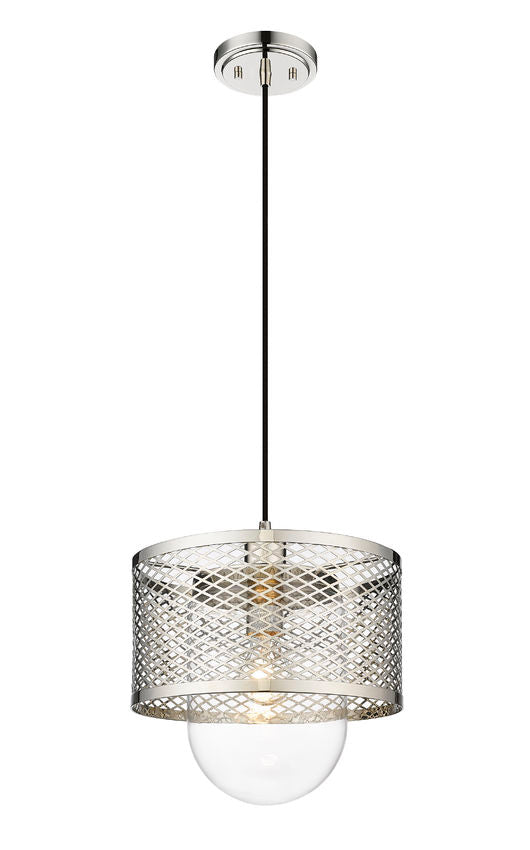 Z-Lite Kipton 11" 1-Light Polished Nickel Pendant Light With Clear Glass Shade