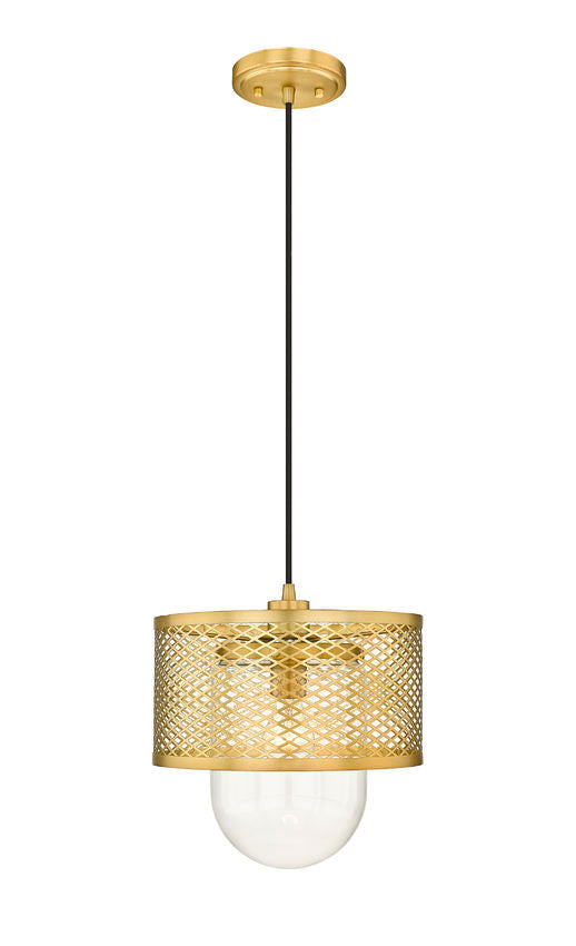 Z-Lite Kipton 11" 1-Light Rubbed Brass Pendant Light With Clear Glass Shade