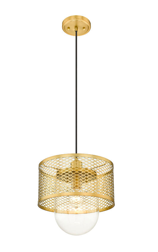 Z-Lite Kipton 11" 1-Light Rubbed Brass Pendant Light With Clear Glass Shade
