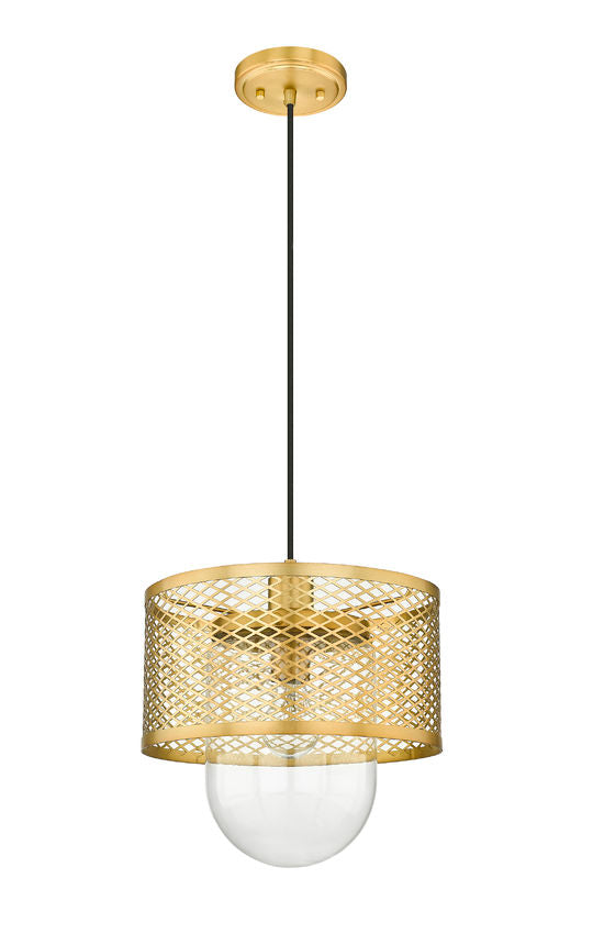 Z-Lite Kipton 11" 1-Light Rubbed Brass Pendant Light With Clear Glass Shade