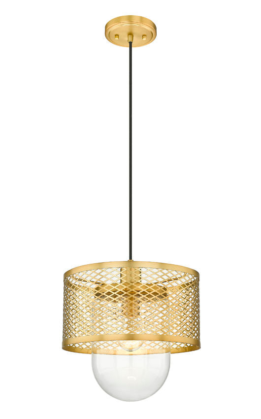 Z-Lite Kipton 11" 1-Light Rubbed Brass Pendant Light With Clear Glass Shade