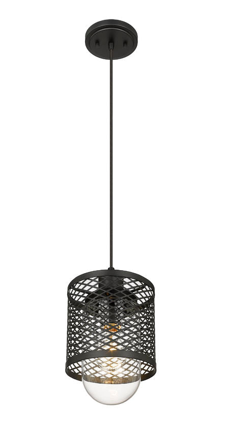 Z-Lite Kipton 6" 1-Light Matte Black Mini Pendant Light With Clear Glass Shade
