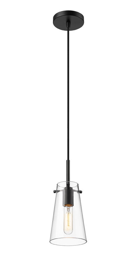 Z-Lite Kira 5" 1-Light Matte Black Steel and Clear Glass Shade Pendant Light