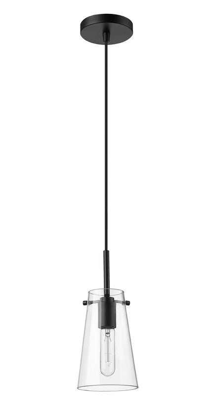 Z-Lite Kira 5" 1-Light Matte Black Steel and Clear Glass Shade Pendant Light