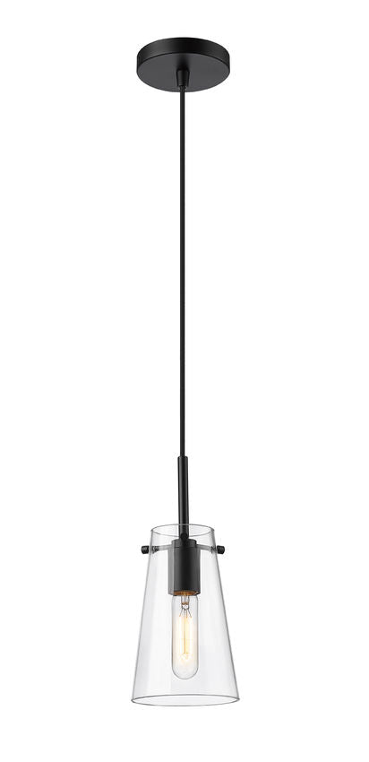 Z-Lite Kira 5" 1-Light Matte Black Steel and Clear Glass Shade Pendant Light