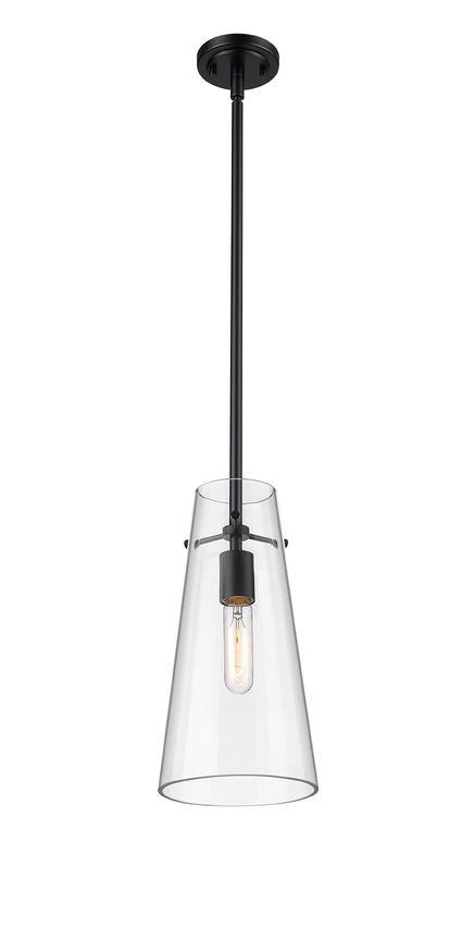 Z-Lite Kira 7508P-ROD 6" 1-Light Matte Black Steel and Clear Glass Shade Pendant Light