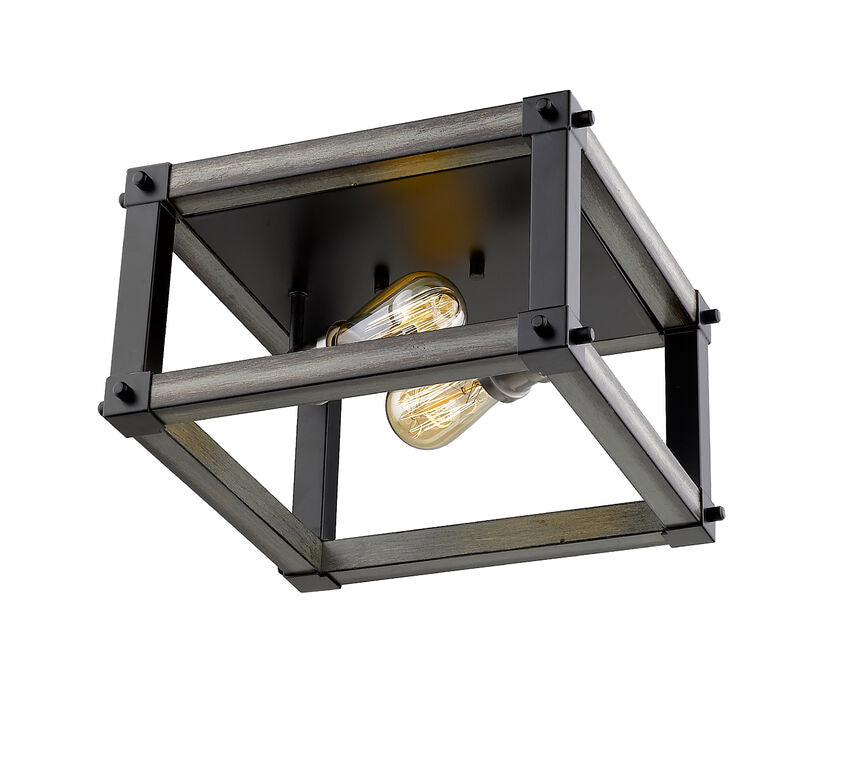 Z-Lite Kirkland 12" 2-Light Ashen Barnboard Steel Square Flush Mount Lighting