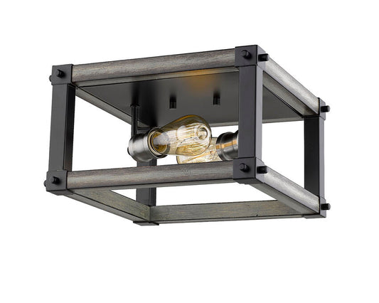 Z-Lite Kirkland 12" 2-Light Ashen Barnboard Steel Square Flush Mount Lighting