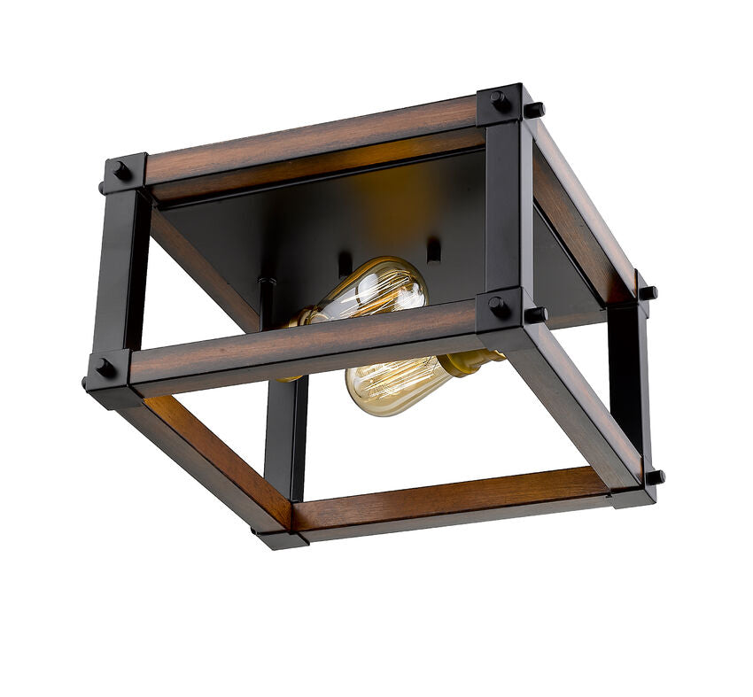 Z-Lite Kirkland 12" 2-Light Rustic Mahogany Steel Square Flush Mount Lighting