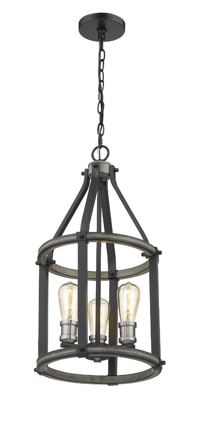 Z-Lite Kirkland 12" 3-Light Ashen Barnboard Steel Pendant Light