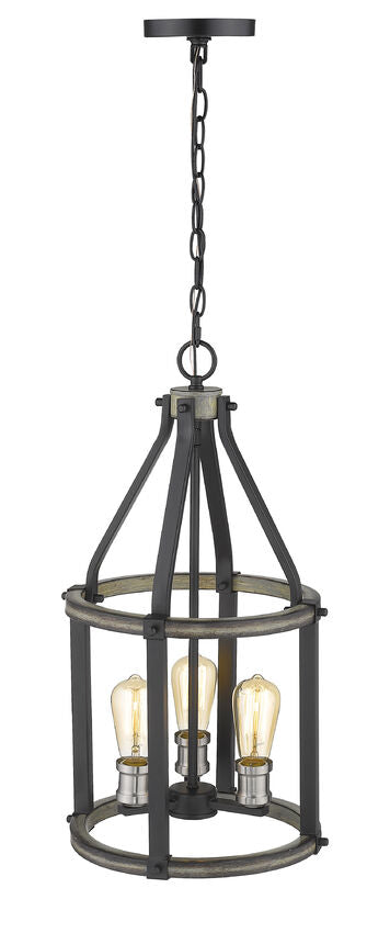 Z-Lite Kirkland 12" 3-Light Ashen Barnboard Steel Pendant Light