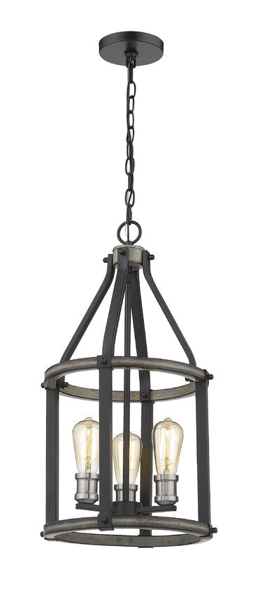 Z-Lite Kirkland 12" 3-Light Ashen Barnboard Steel Pendant Light