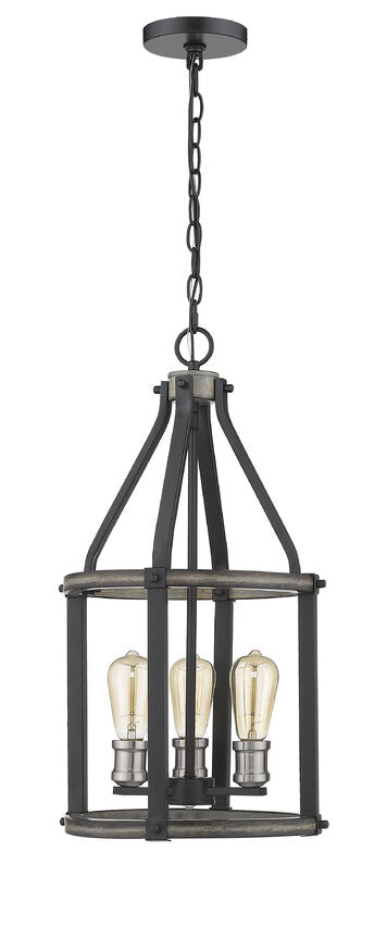 Z-Lite Kirkland 12" 3-Light Ashen Barnboard Steel Pendant Light