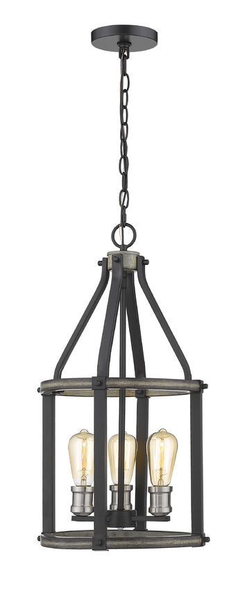 Z-Lite Kirkland 12" 3-Light Ashen Barnboard Steel Pendant Light