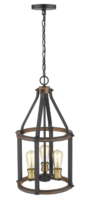Z-Lite Kirkland 12" 3-Light Rustic Mahogany Steel Pendant Light