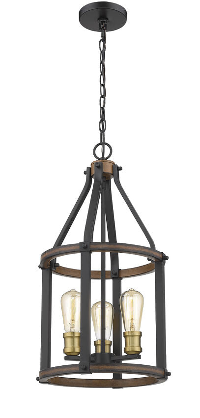 Z-Lite Kirkland 12" 3-Light Rustic Mahogany Steel Pendant Light