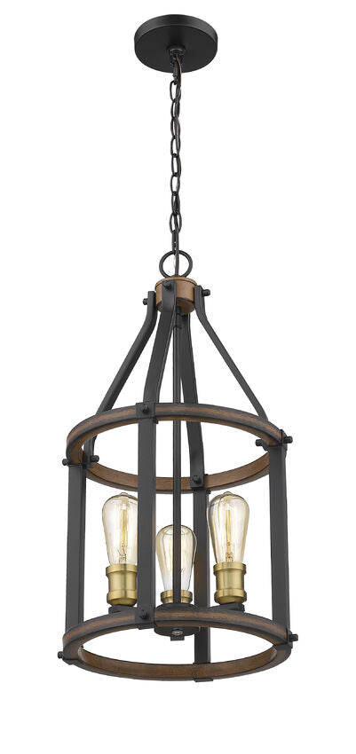 Z-Lite Kirkland 12" 3-Light Rustic Mahogany Steel Pendant Light
