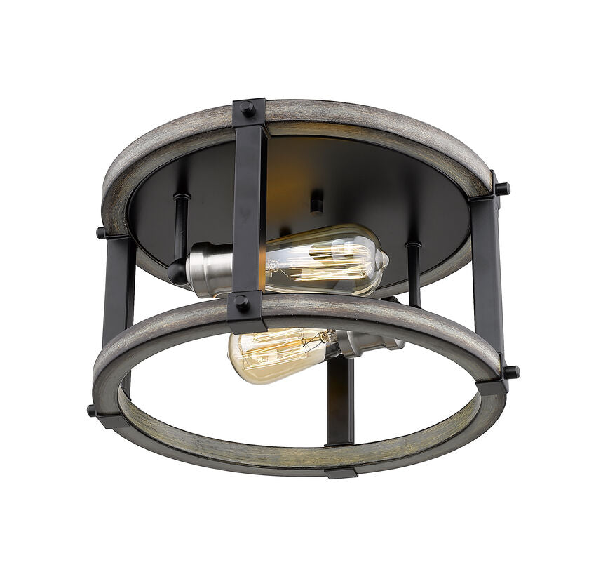 Z-Lite Kirkland 13" 2-Light Ashen Barnboard Steel Round Flush Mount Lighting