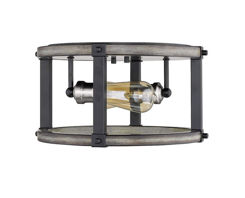 Z-Lite Kirkland 13" 2-Light Ashen Barnboard Steel Round Flush Mount Lighting