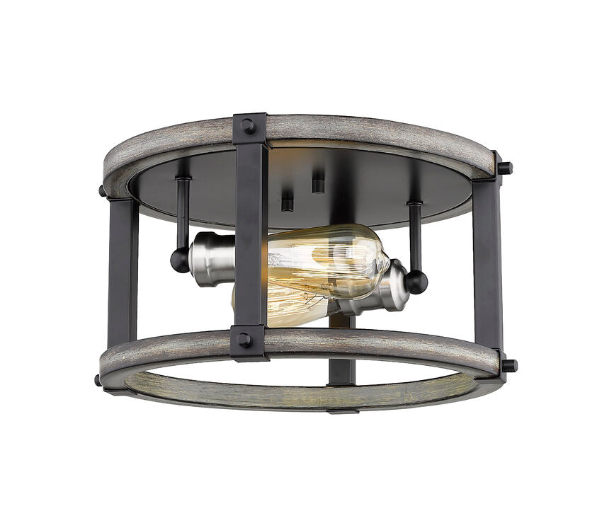 Z-Lite Kirkland 13" 2-Light Ashen Barnboard Steel Round Flush Mount Lighting