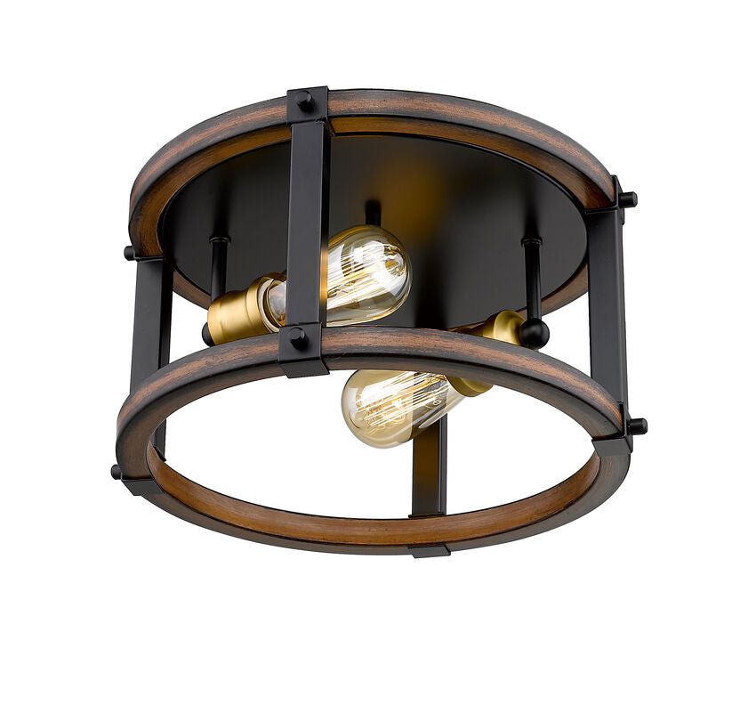 Z-Lite Kirkland 13" 2-Light Rustic Mahogany Steel Round Flush Mount Lighting