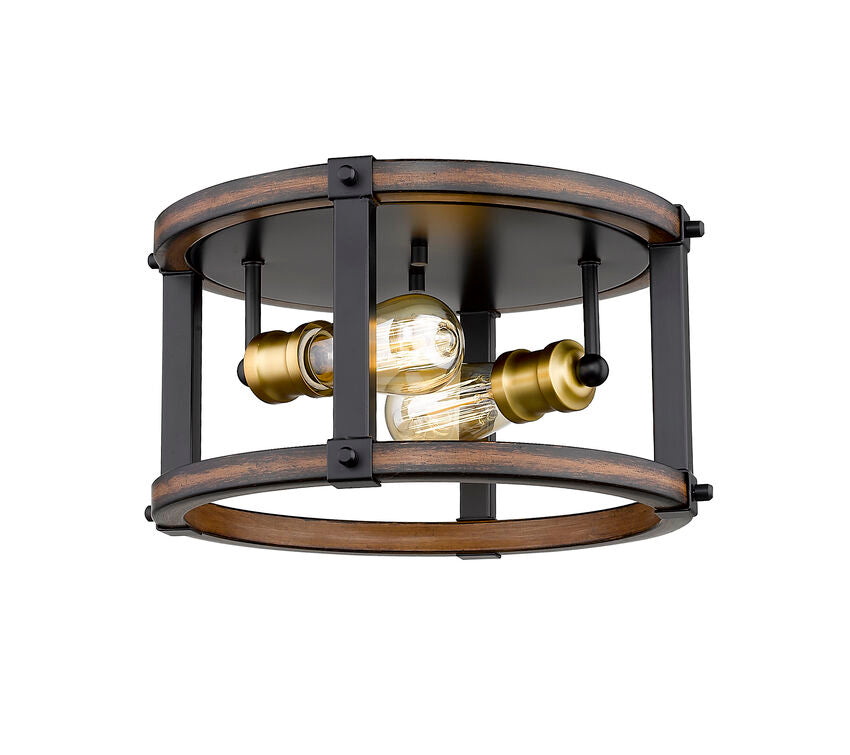 Z-Lite Kirkland 13" 2-Light Rustic Mahogany Steel Round Flush Mount Lighting