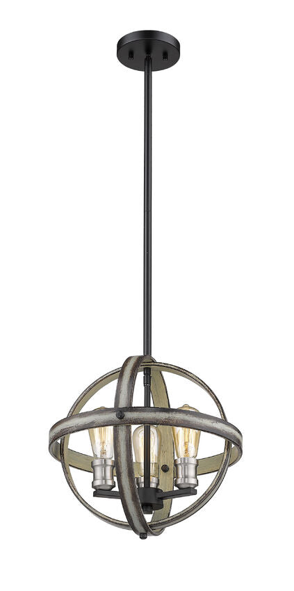Z-Lite Kirkland 14" 3-Light Ashen Barnboard Steel Pendant Light