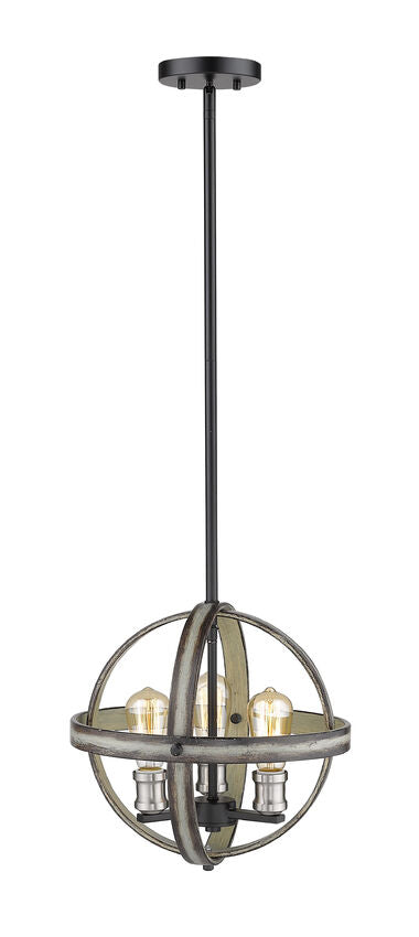 Z-Lite Kirkland 14" 3-Light Ashen Barnboard Steel Pendant Light