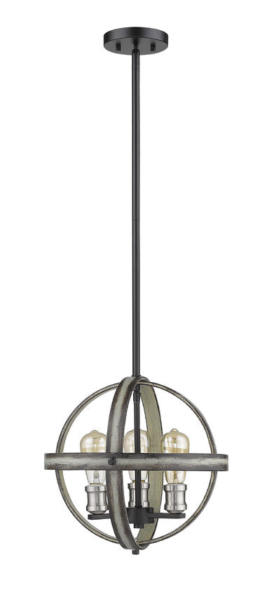 Z-Lite Kirkland 14" 3-Light Ashen Barnboard Steel Pendant Light