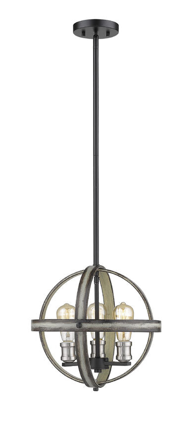 Z-Lite Kirkland 14" 3-Light Ashen Barnboard Steel Pendant Light