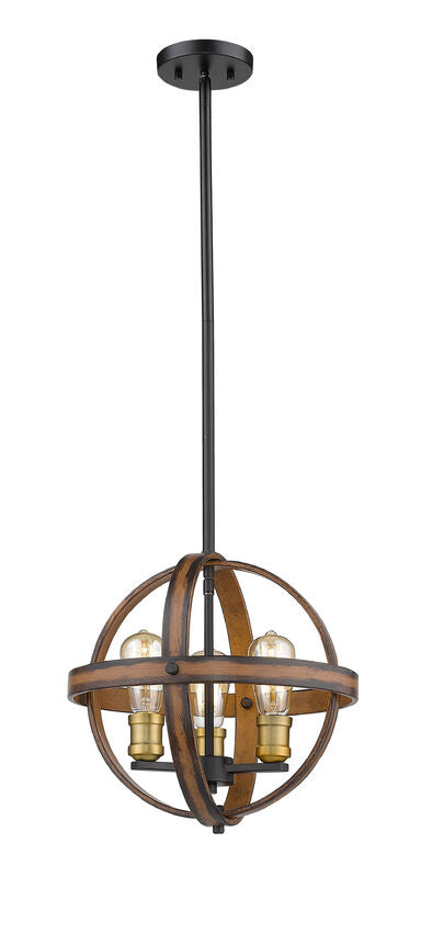 Z-Lite Kirkland 14" 3-Light Rustic Mahogany Steel Pendant Light