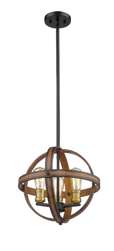 Z-Lite Kirkland 14" 3-Light Rustic Mahogany Steel Pendant Light