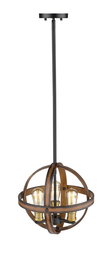 Z-Lite Kirkland 14" 3-Light Rustic Mahogany Steel Pendant Light