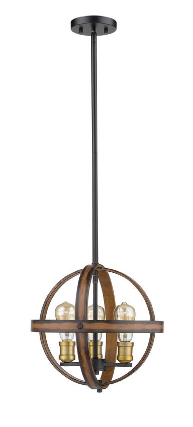 Z-Lite Kirkland 14" 3-Light Rustic Mahogany Steel Pendant Light