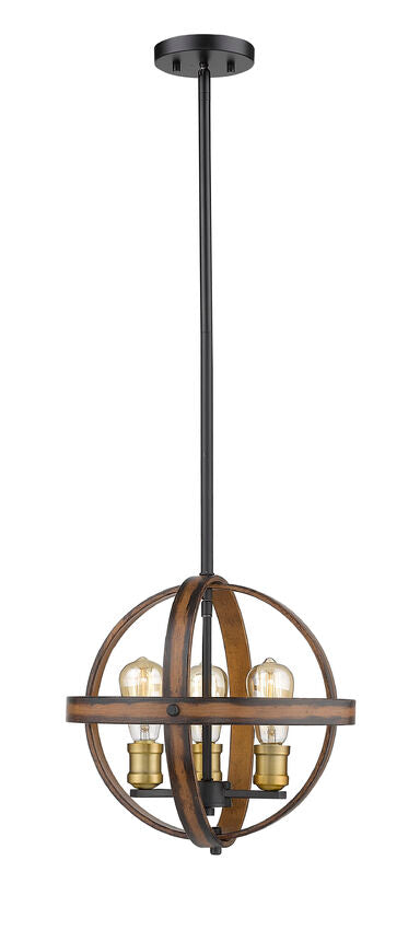 Z-Lite Kirkland 14" 3-Light Rustic Mahogany Steel Pendant Light