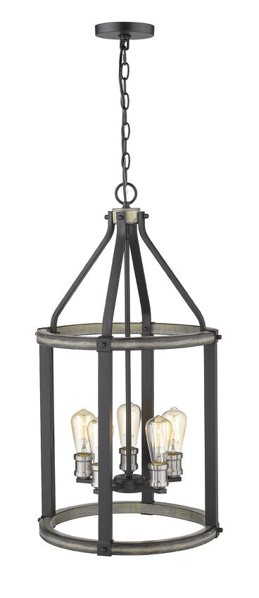 Z-Lite Kirkland 16" 5-Light Ashen Barnboard Steel Pendant Light