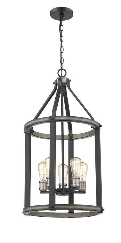 Z-Lite Kirkland 16" 5-Light Ashen Barnboard Steel Pendant Light