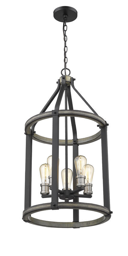 Z-Lite Kirkland 16" 5-Light Ashen Barnboard Steel Pendant Light