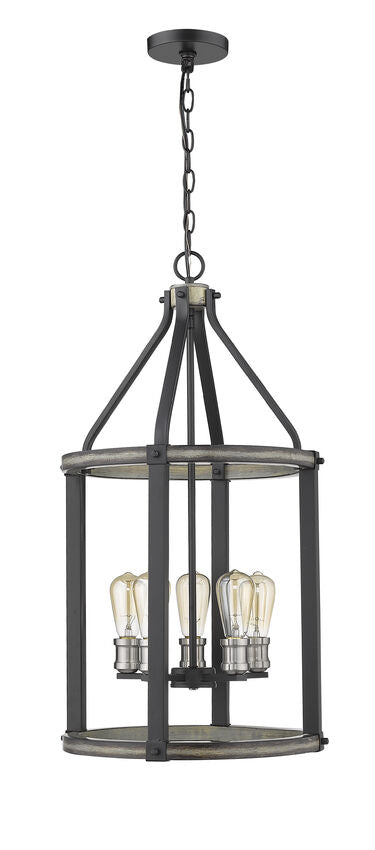 Z-Lite Kirkland 16" 5-Light Ashen Barnboard Steel Pendant Light